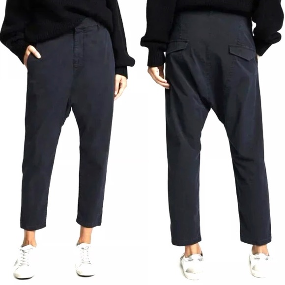 Nili Lotan Slouchy Paris Pants Cotton Drop Crotch Cropped Chic Washed Black - 8 - Picture 1 of 8
